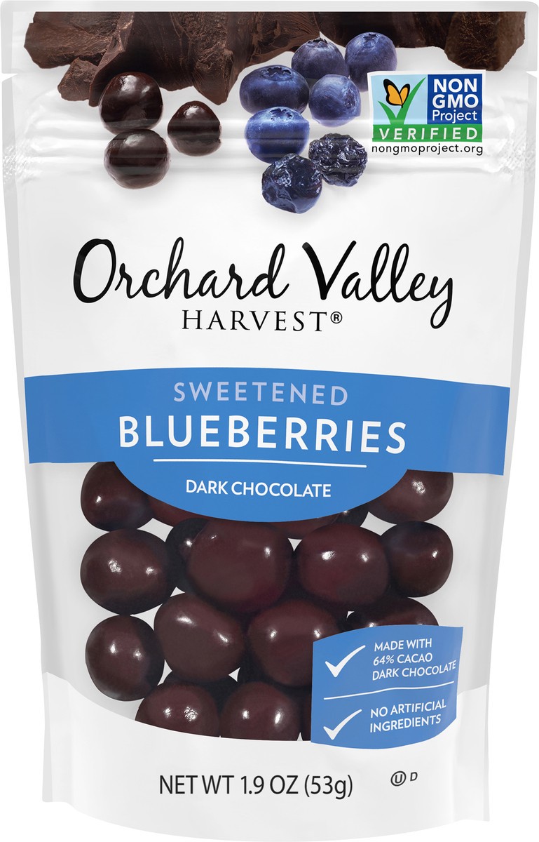 slide 10 of 11, Orchard Valley Harvest Sweetened Dark Chocolate Blueberries 1.9 oz, 1.9 oz