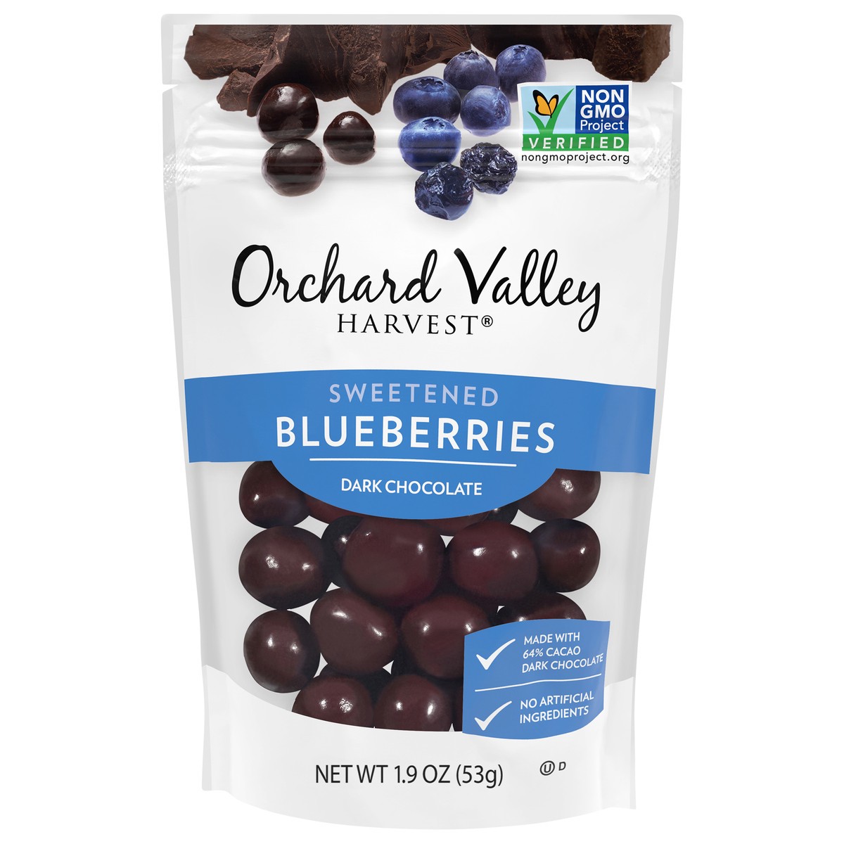 slide 5 of 11, Orchard Valley Harvest Sweetened Dark Chocolate Blueberries 1.9 oz, 1.9 oz