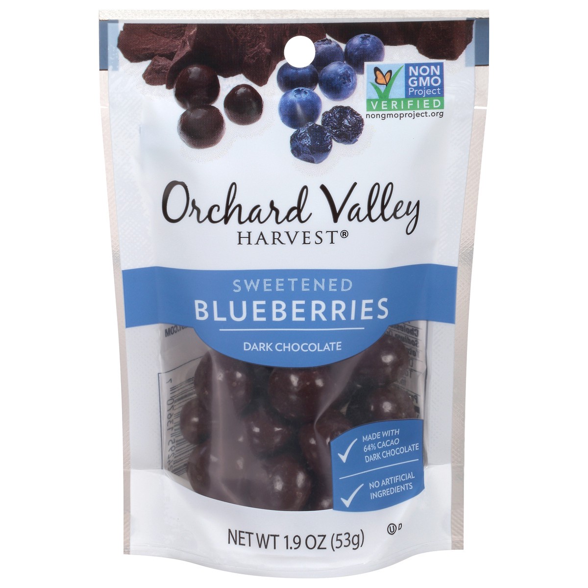 slide 1 of 11, Orchard Valley Harvest Sweetened Dark Chocolate Blueberries 1.9 oz, 1.9 oz