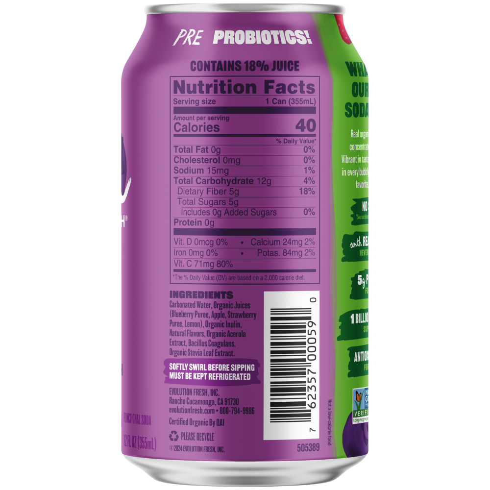 slide 2 of 3, Evolution Fresh Berry Burst Organic Real Fruit Soda - 12 fl oz Can, 12 fl oz