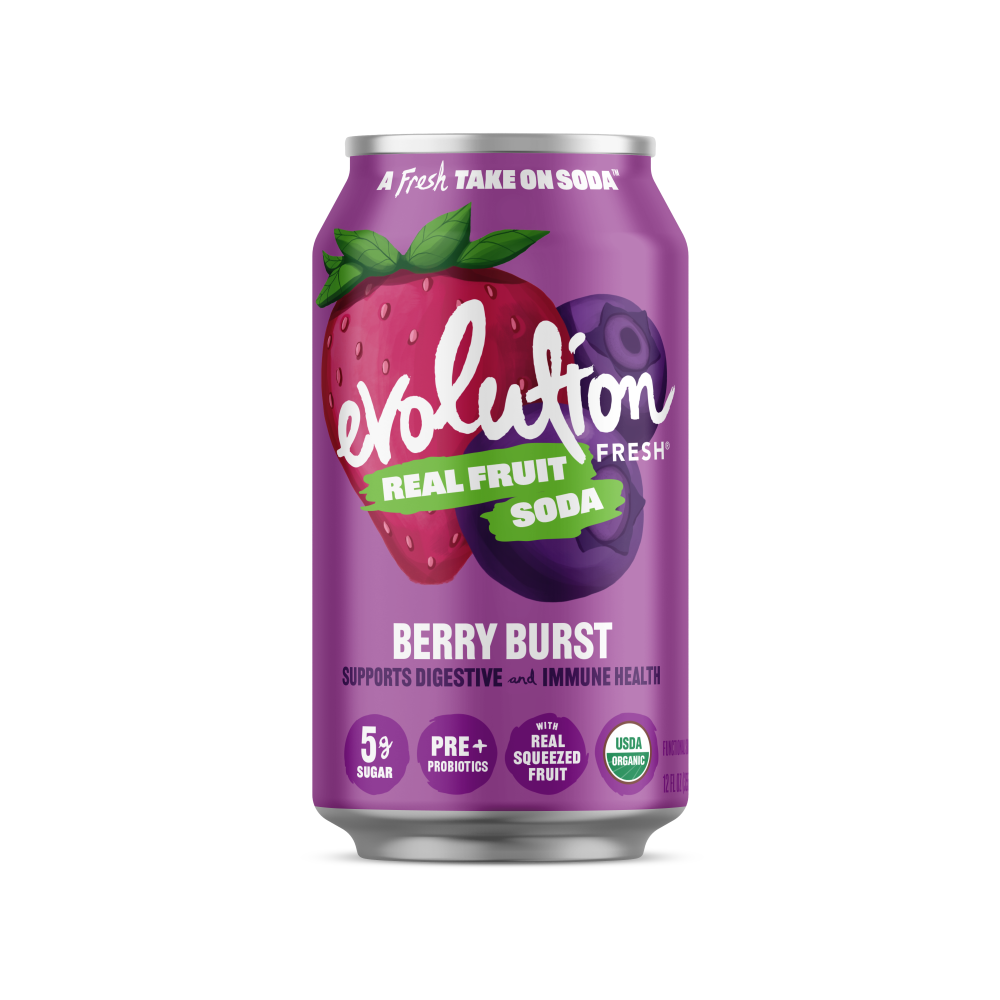 slide 1 of 3, Evolution Fresh Berry Burst Organic Real Fruit Soda - 12 fl oz Can, 12 fl oz