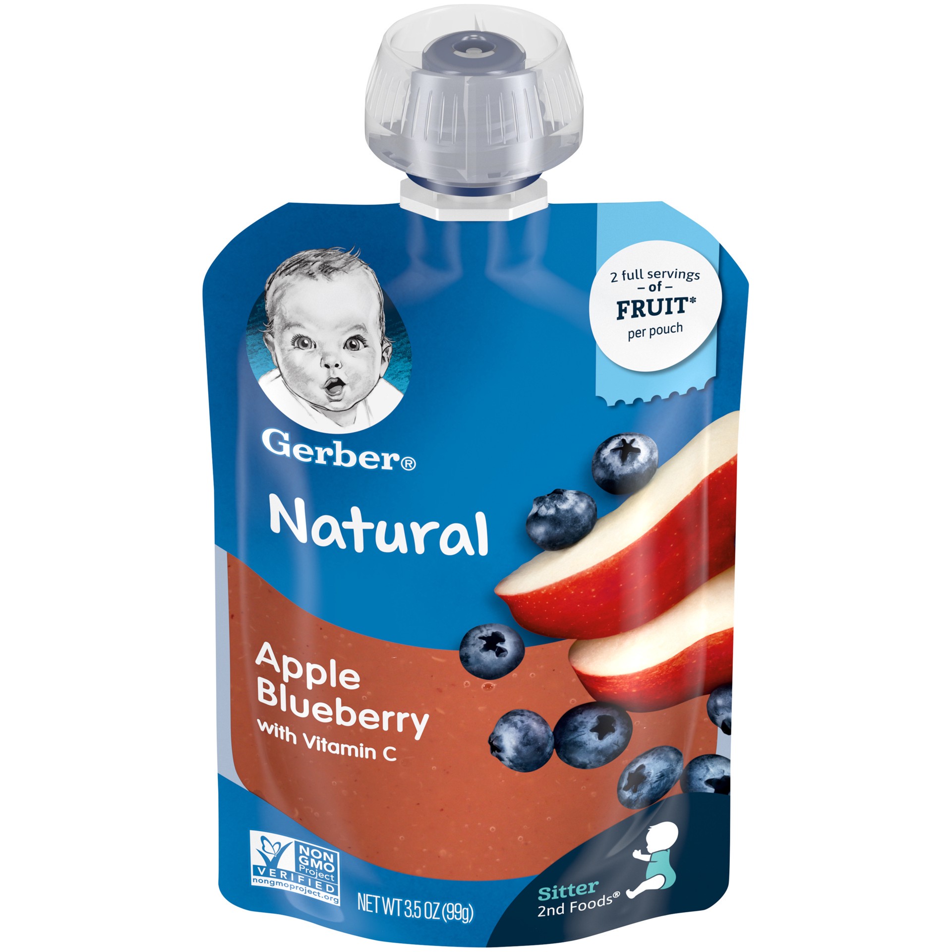 slide 1 of 5, Gerber 2nd Foods Apple Blueberry Baby Food, 3.5 oz Pouch, 3.5 oz
