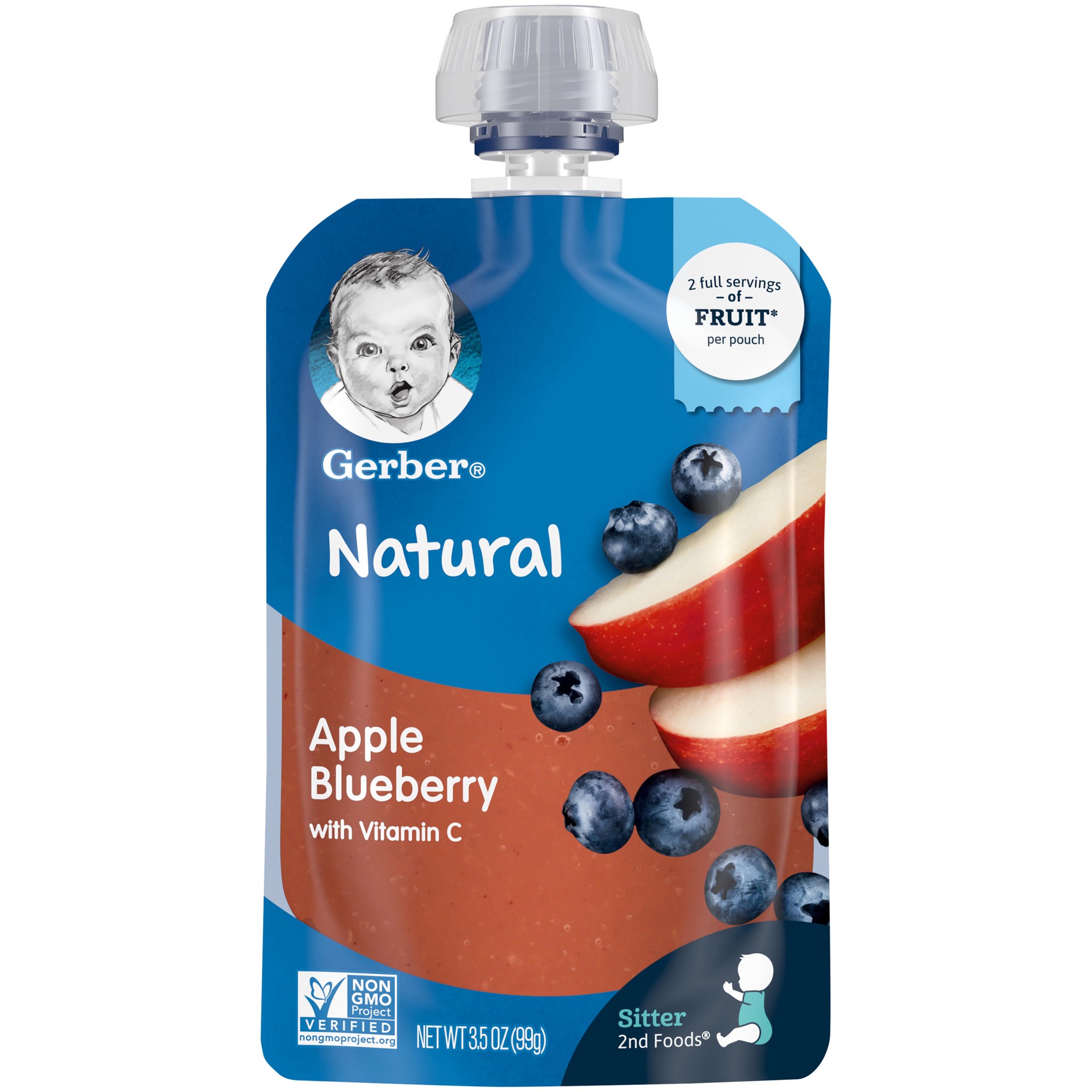 slide 1 of 5, Gerber 2nd Foods Apple Blueberry Baby Food, 3.5 oz Pouch, 3.5 oz