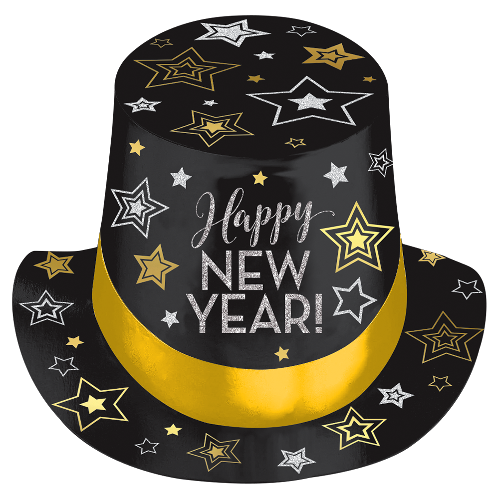 slide 1 of 1, Ampro Happy New Year Stars Top Hat - Black/Silver/Gold, 1 ct