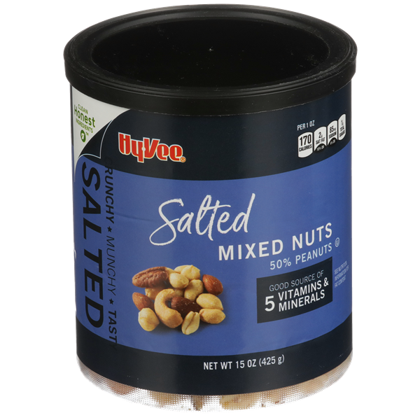 slide 1 of 1, Hy-vee Salted 50% Peanuts Mixed Nuts, 15 oz