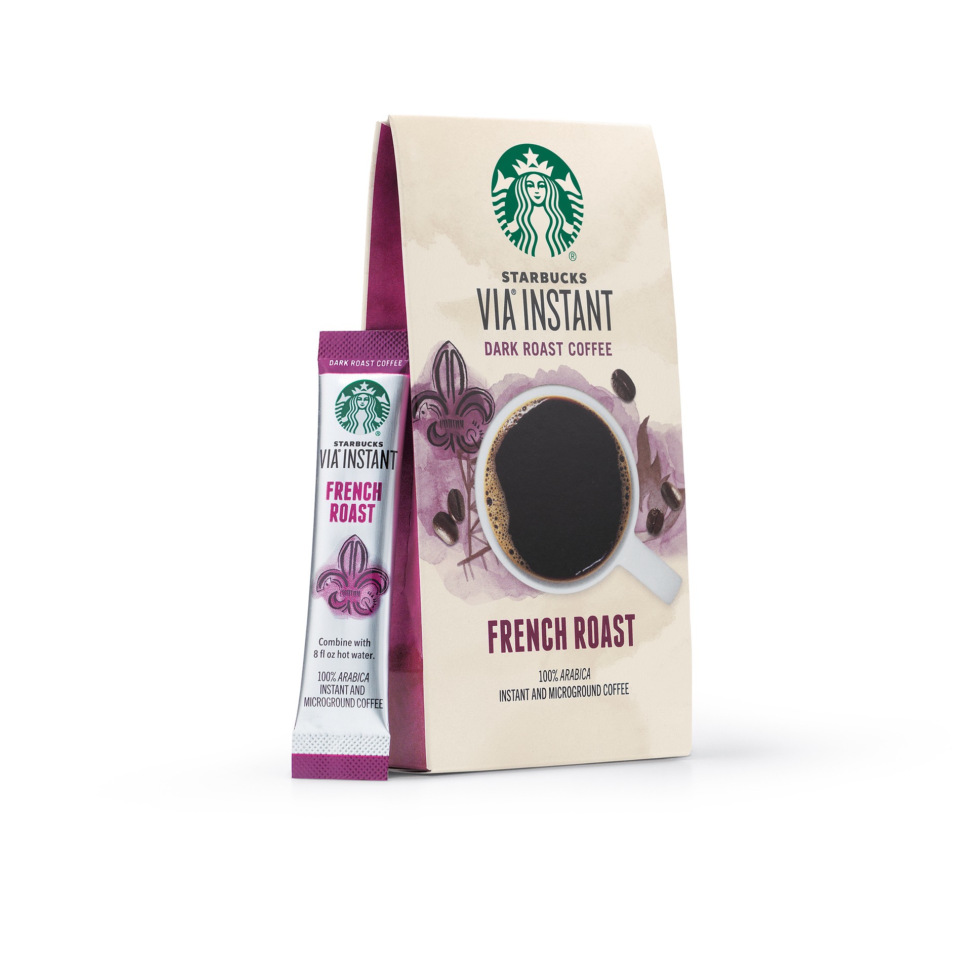 slide 1 of 1, Starbucks Via Instant 100% Arabica Dark Roast French Roast Coffee 8 - 0.11 oz Packets, 