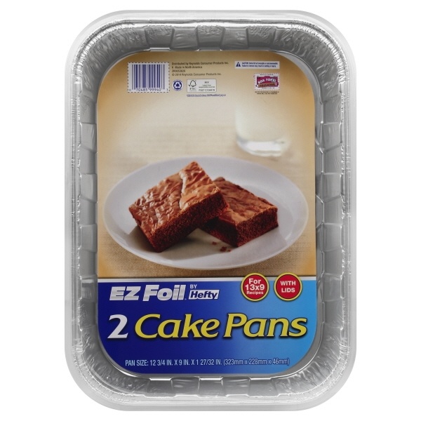 slide 1 of 1, Hefty E-Z Foil Rectangular Cake Pans With Lids, 2 ct