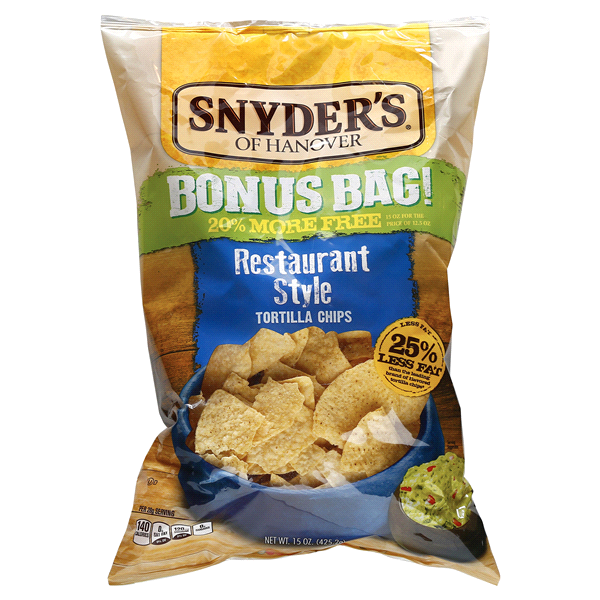 slide 1 of 1, Snyder's of Hanover Bonus Bag Restaurant Style Tortilla Chips, 15 oz