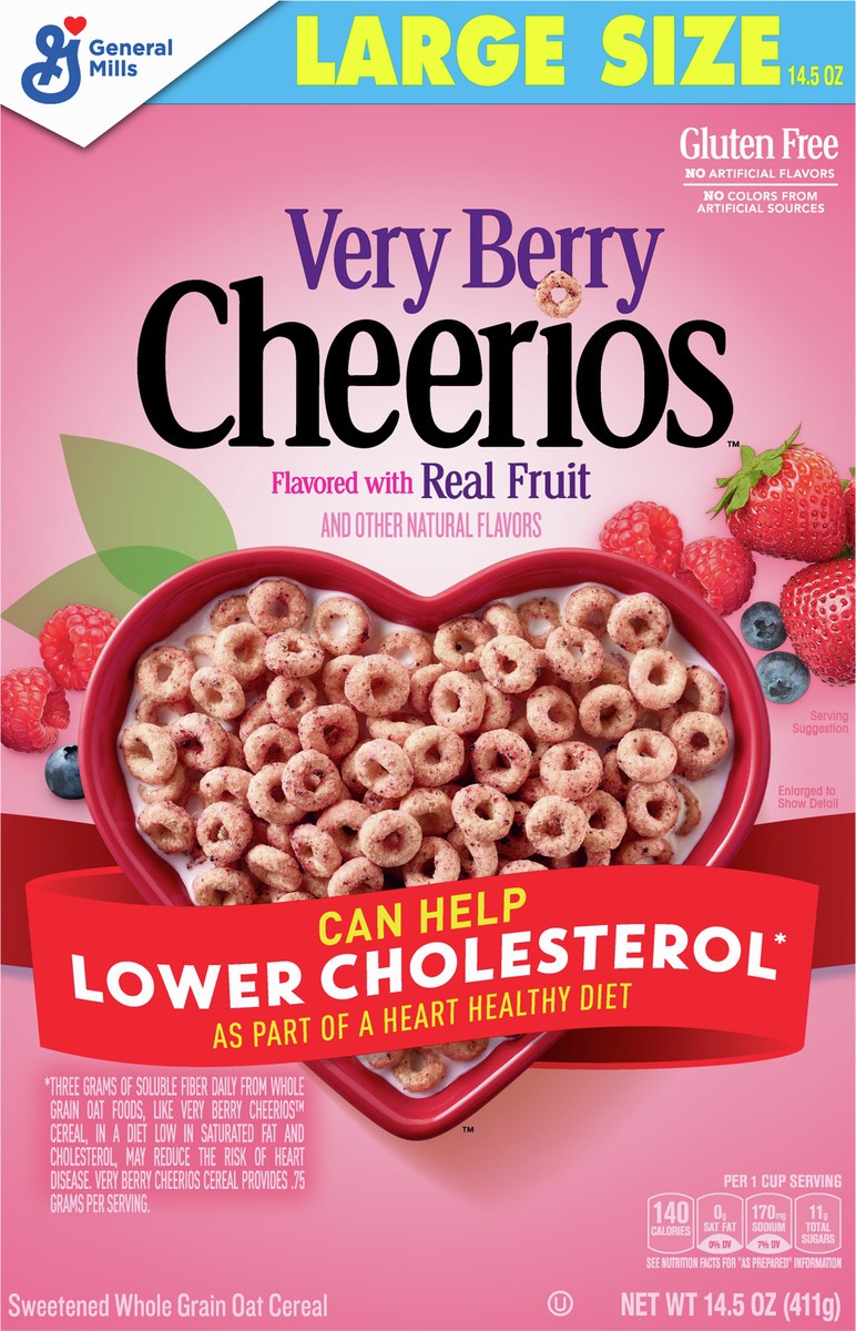 slide 9 of 9, Cheerios Very Berry Cheerios, Heart Healthy Cereal, Large Size, 14.5 OZ, 14.5 oz