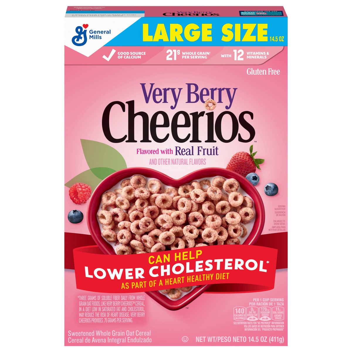 slide 1 of 9, Cheerios Very Berry Cheerios, Heart Healthy Cereal, Large Size, 14.5 OZ, 14.5 oz