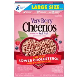 Very Berry Cheerios, Heart Healthy Gluten Free Breakfast Cereal, Made with Whole Grain Oats, Large Size, 14.5 oz