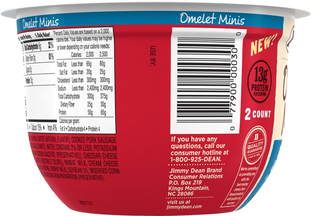 slide 10 of 10, Jimmy Dean Sausage & Cheddar Omelet Minis 3.2 oz, 2 Count, 90.72 g