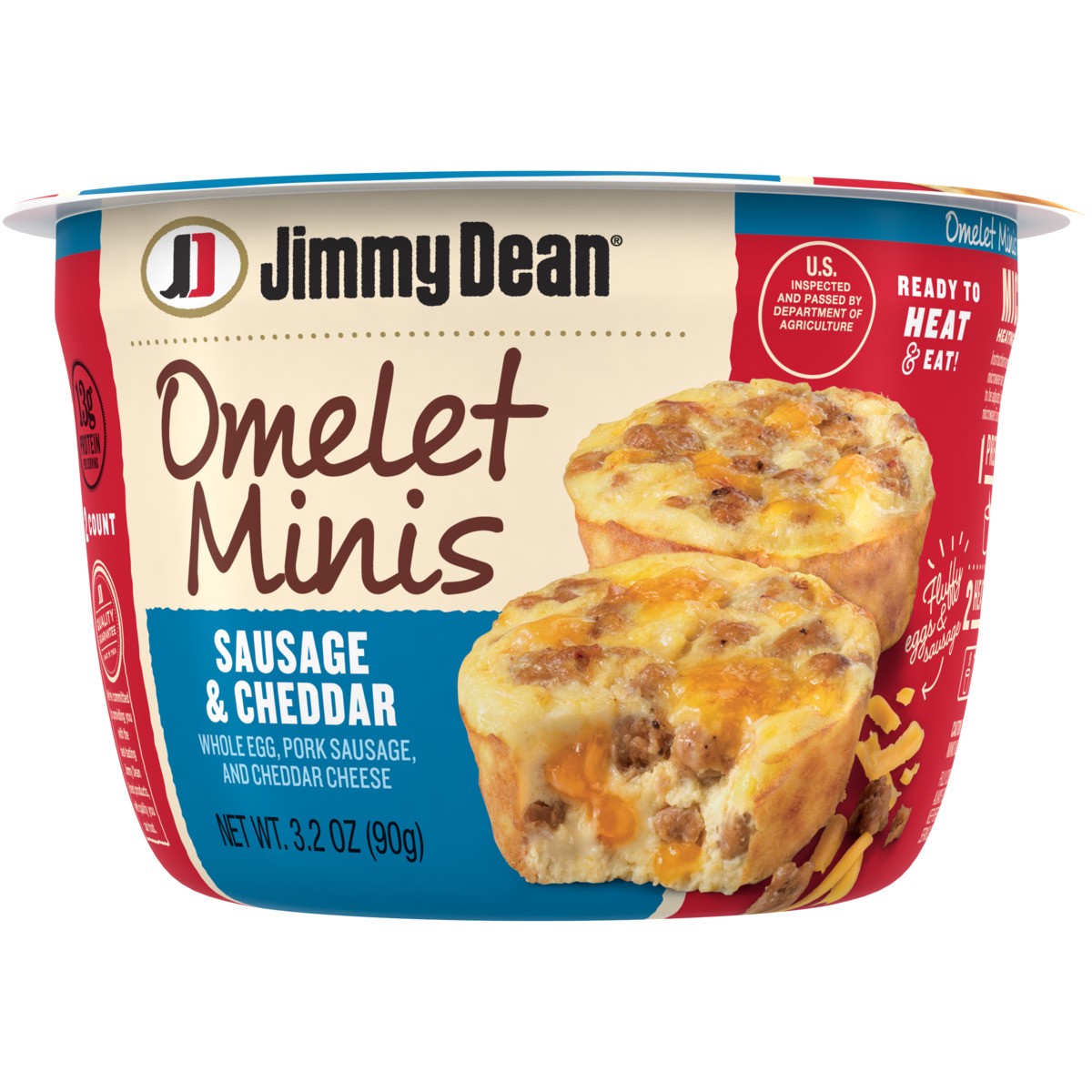 slide 7 of 10, Jimmy Dean Sausage & Cheddar Omelet Minis 3.2 oz, 2 Count, 90.72 g