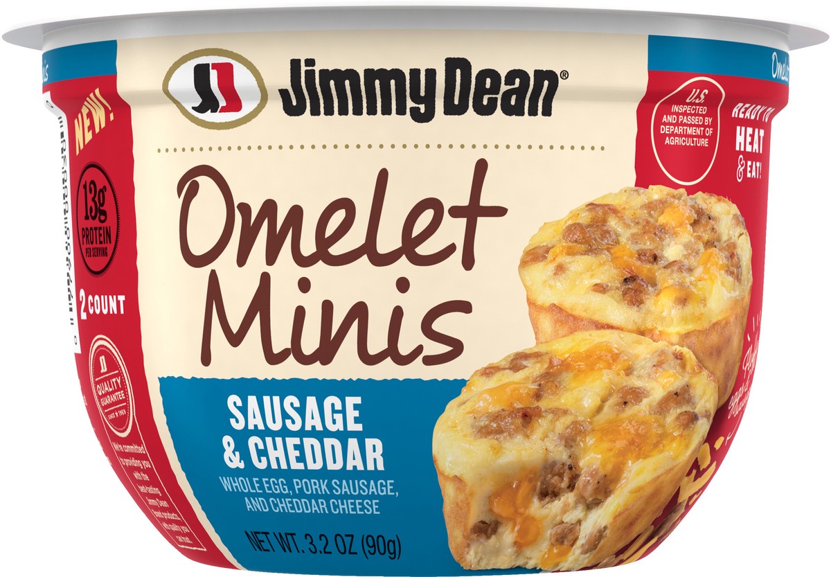 slide 9 of 10, Jimmy Dean Sausage & Cheddar Omelet Minis 3.2 oz, 2 Count, 90.72 g