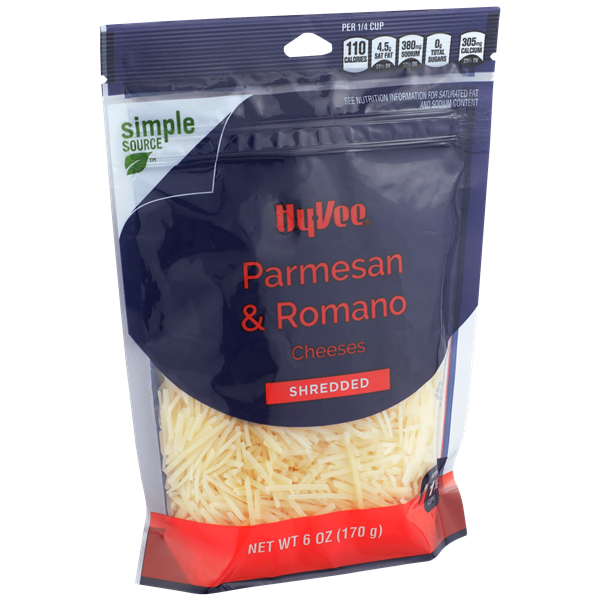 slide 1 of 1, Hy-vee Parmesan & Romano Shredded Cheeses, 6 oz