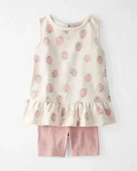 Littleplanet Toddler Girl 2-Piece Set Made with Organic Cotton in Strawberry Print - 2T