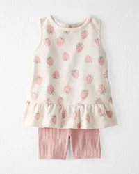 Littleplanet Toddler Girl 2-Piece Set Made with Organic Cotton in Strawberry Print - 2T