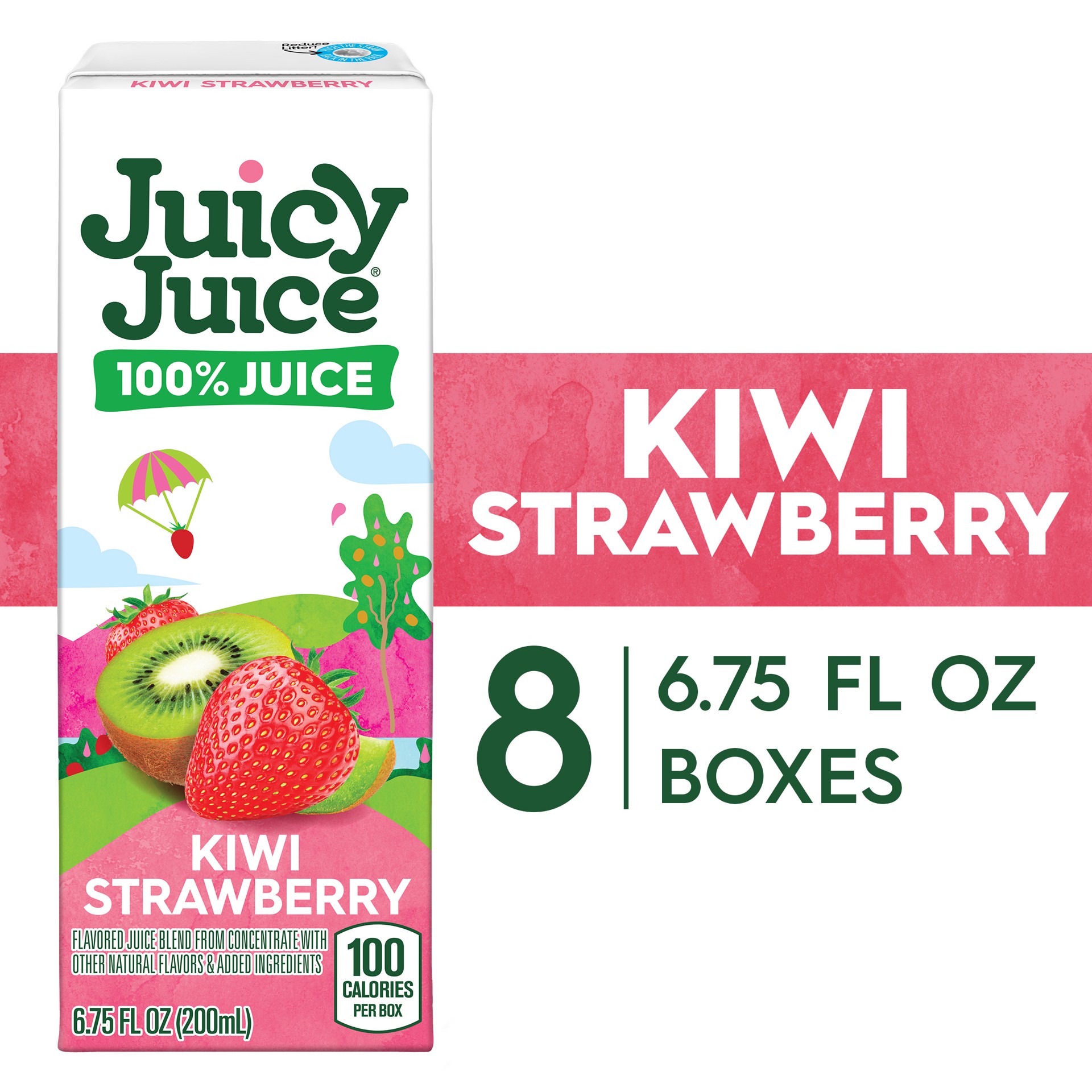 slide 1 of 9, Juicy Juice 100% Juice, Kiwi Strawberry, 8 Count, 6.75 FL Oz Juice Boxes, 6.75 oz