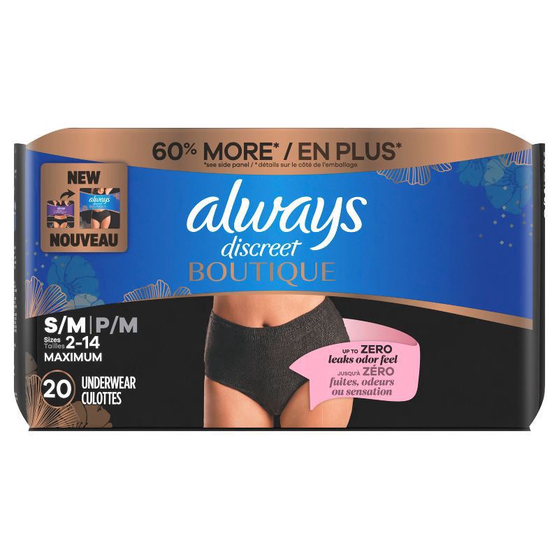 slide 6 of 11, Always Discreet Boutique Black Maximum Underwear - S/M - 20ct, 20 ct