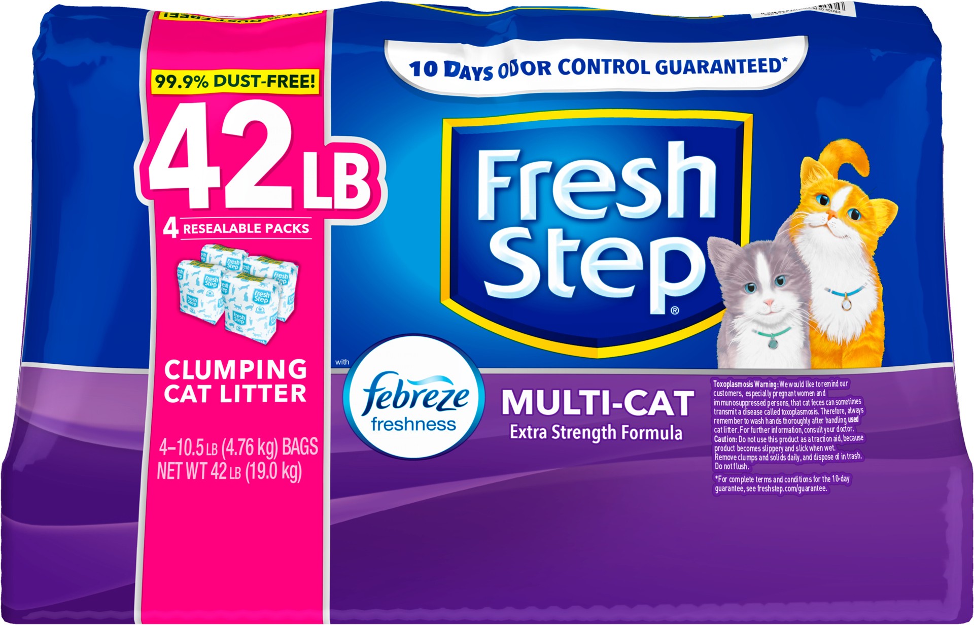 slide 4 of 5, Fresh Step Clumping Cat Litter Multi-Cat Extra Strength Formula With Febreze Freshness, Multi Cat Litter With Ammonia Block Technology, 42 lbs. (4 x 10.5 lb. Bag), 42 lb