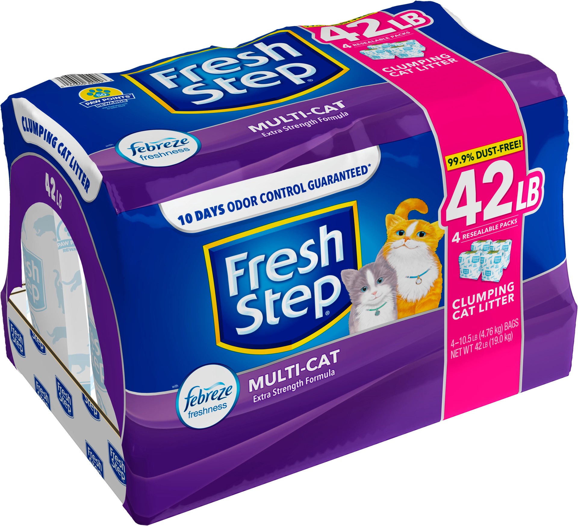 slide 2 of 5, Fresh Step Clumping Cat Litter Multi-Cat Extra Strength Formula With Febreze Freshness, Multi Cat Litter With Ammonia Block Technology, 42 lbs. (4 x 10.5 lb. Bag), 42 lb