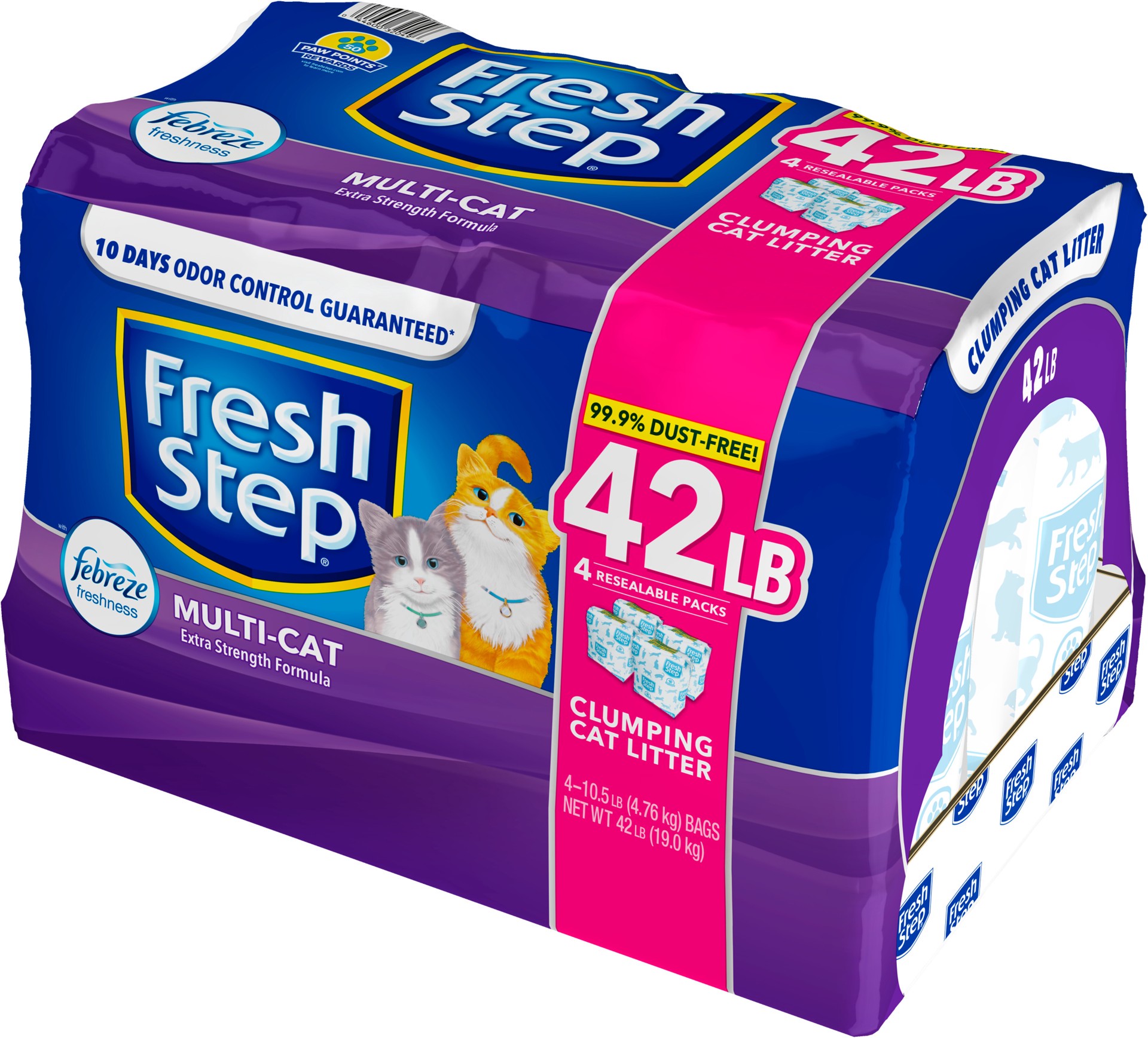 slide 5 of 5, Fresh Step Clumping Cat Litter Multi-Cat Extra Strength Formula With Febreze Freshness, Multi Cat Litter With Ammonia Block Technology, 42 lbs. (4 x 10.5 lb. Bag), 42 lb