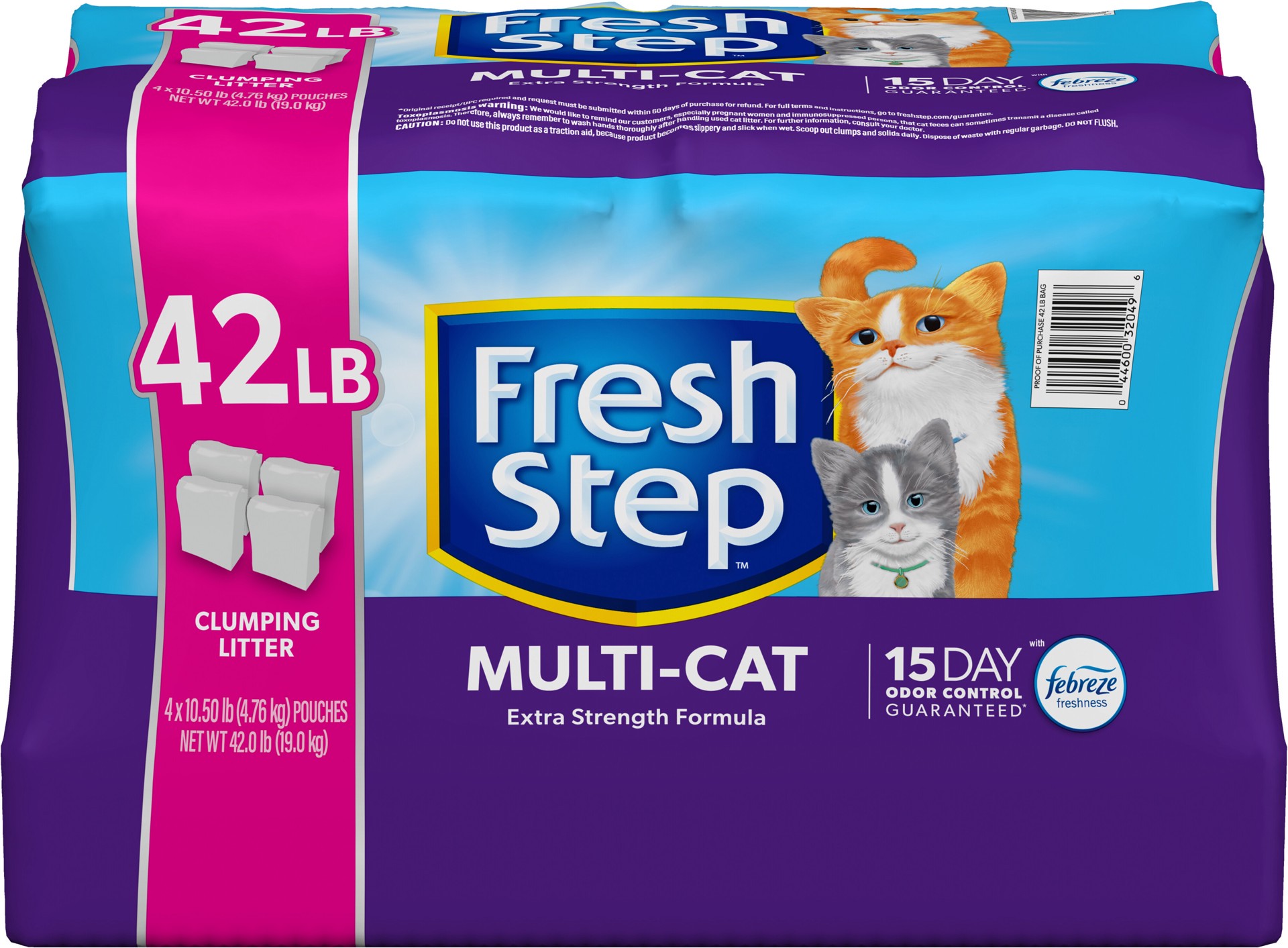 slide 1 of 5, Fresh Step Clumping Cat Litter Multi-Cat Extra Strength Formula With Febreze Freshness, Multi Cat Litter With Ammonia Block Technology, 42 lbs. (4 x 10.5 lb. Bag), 42 lb
