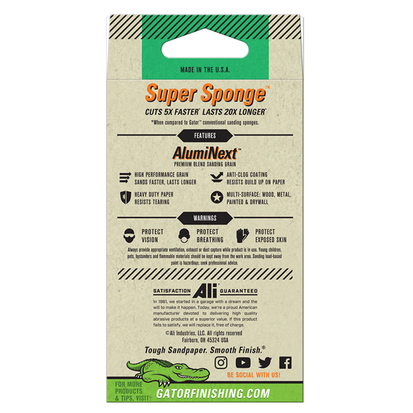 slide 27 of 29, Rustoleum Gator 3-Inch x 5-Inch x 1-Inch Premium Multi-Surface Sanding Super Sponge - 7362, 100 Grit, 1 ct