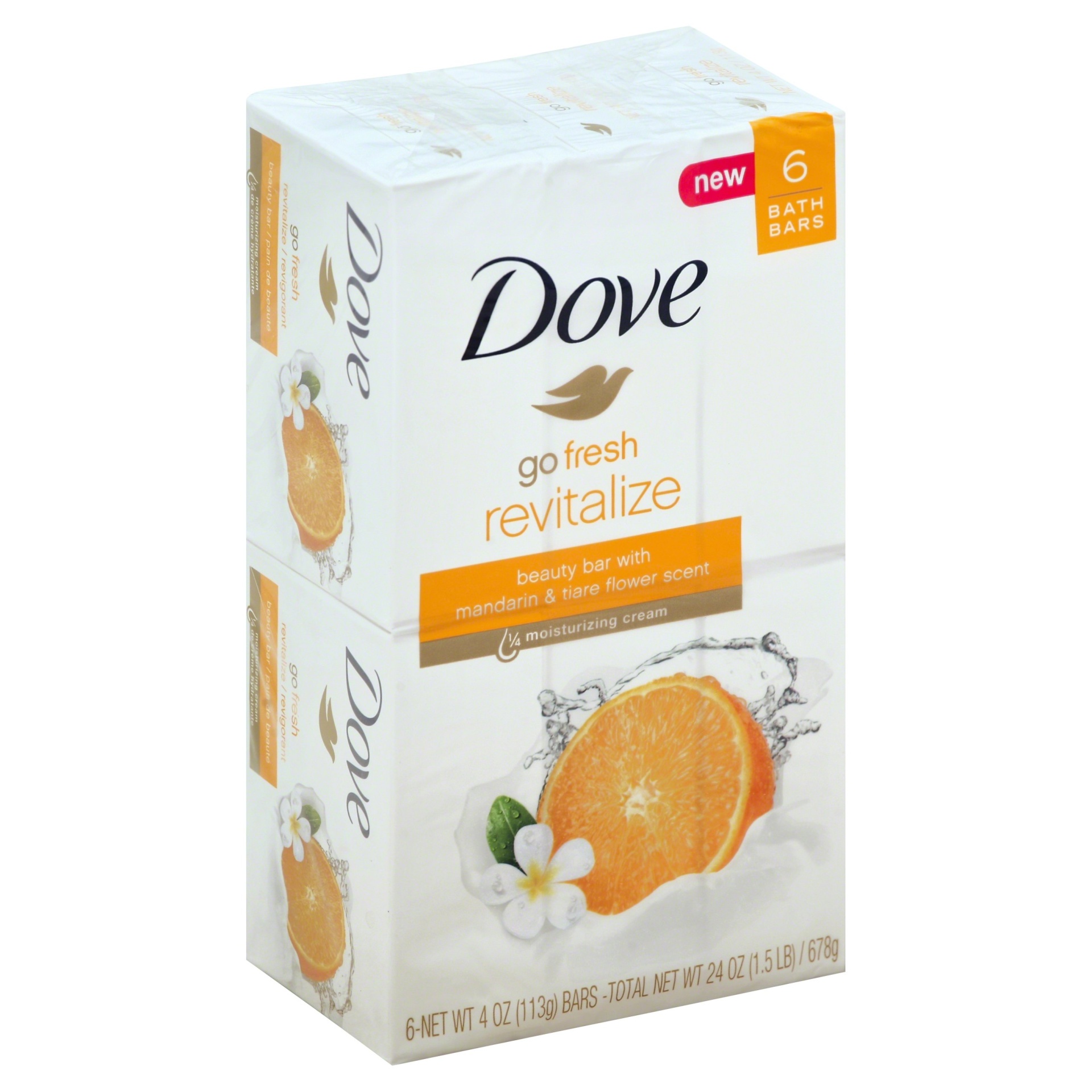 slide 1 of 7, Dove Go Fresh Mandarin And Tiare Flower Beauty Bar 4 Oz 6 Bars, 6 ct