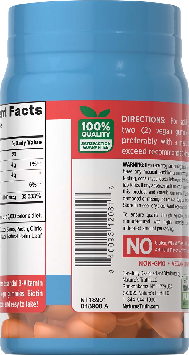 slide 3 of 5, Nature's Truth Natures Truth Gummies Biotin 10000Mcg, 50 ct