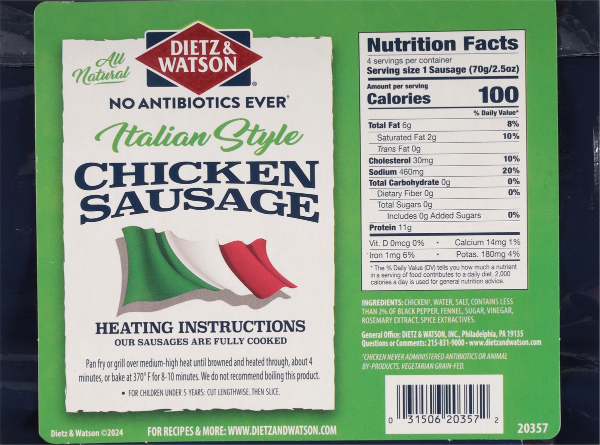 slide 2 of 13, Dietz & Watson Pork Free Italian Style Chicken Sausage 10 oz, 10 oz