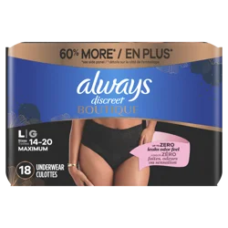 Always Discreet Boutique Incontinence and Postpartum Underwear for Women, Maximum Protection, L, 18 ct