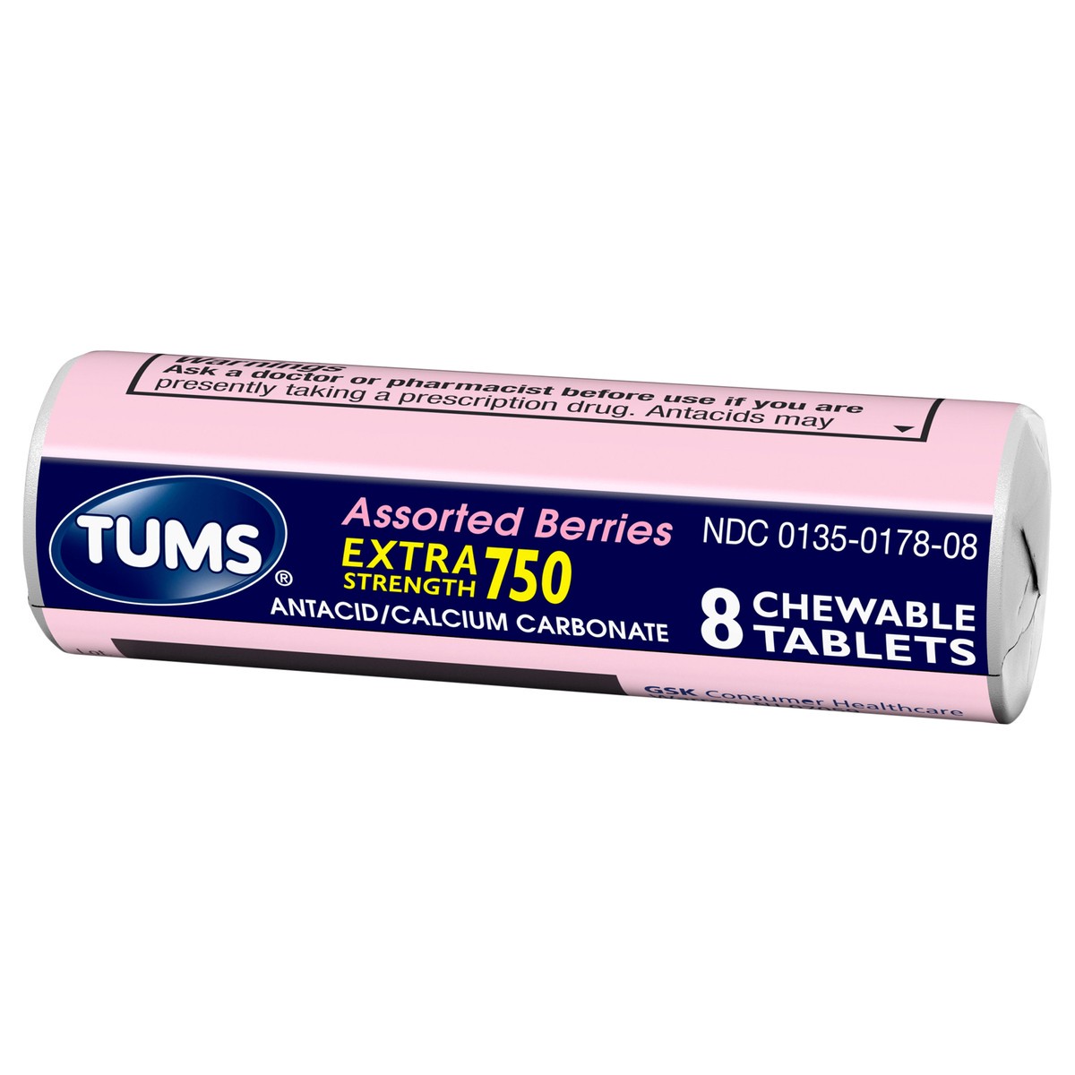 slide 12 of 14, TUMS Chewable Antacid Tablets for Extra Strength Heartburn Relief, Assorted Berries Flavors - 8 Count Roll, 8 ct