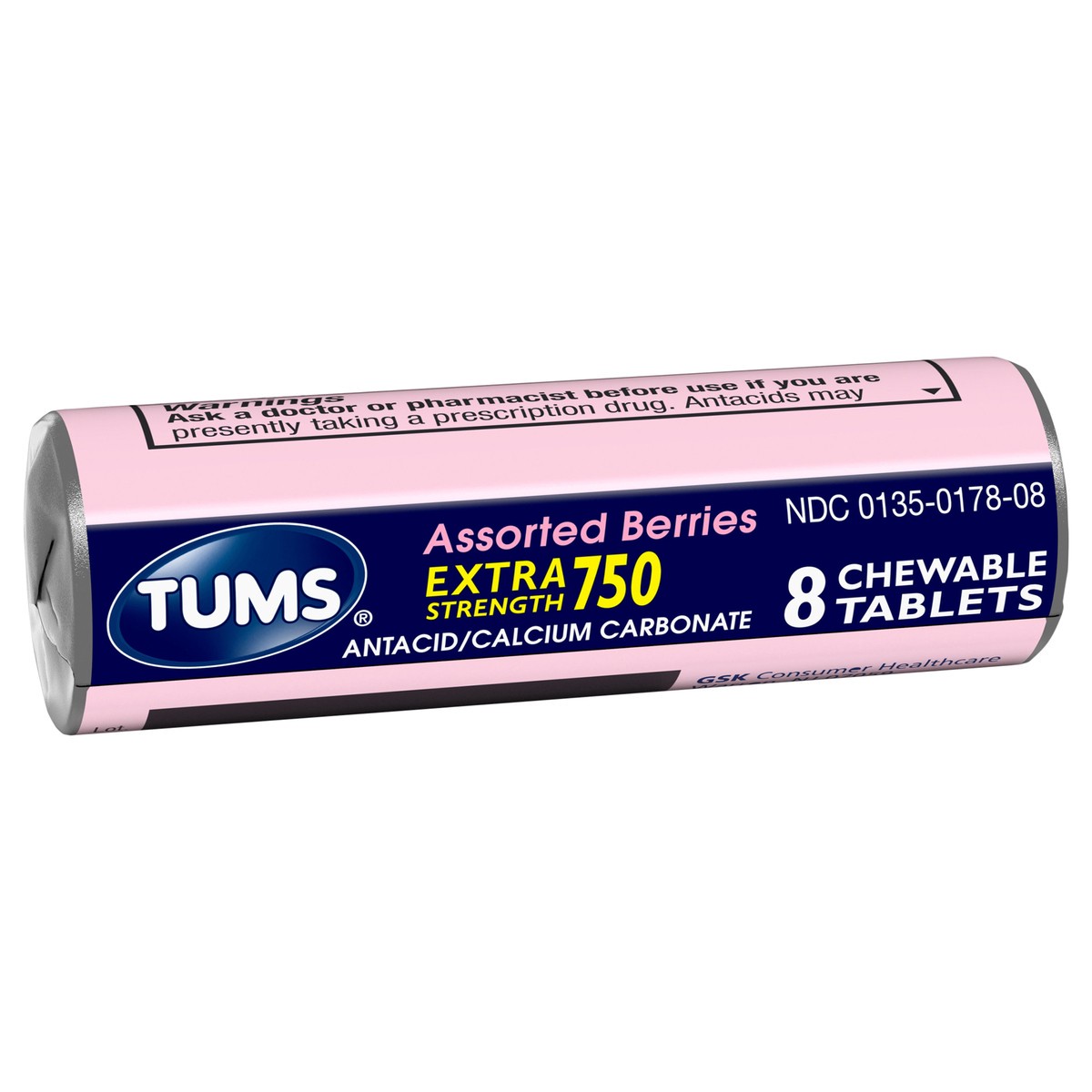 slide 13 of 14, TUMS Chewable Antacid Tablets for Extra Strength Heartburn Relief, Assorted Berries Flavors - 8 Count Roll, 8 ct