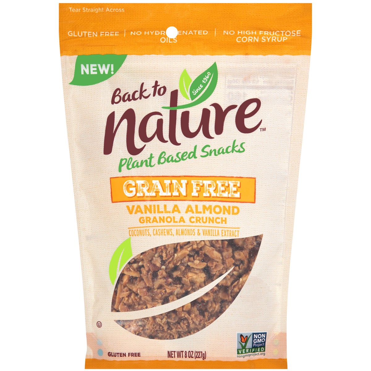 slide 6 of 9, Back to Nature Vanilla Almond Grain Free Granola Crunch, Non-GMO Project Verified, Kosher, 8 OZ, 8 oz