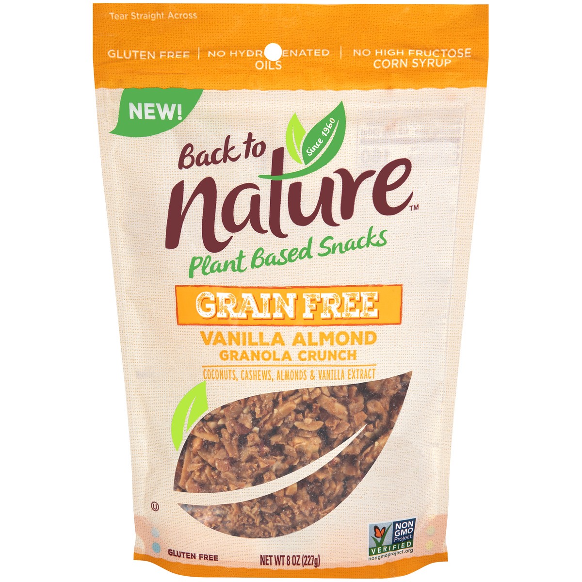 slide 1 of 9, Back to Nature Vanilla Almond Grain Free Granola Crunch, Non-GMO Project Verified, Kosher, 8 OZ, 8 oz