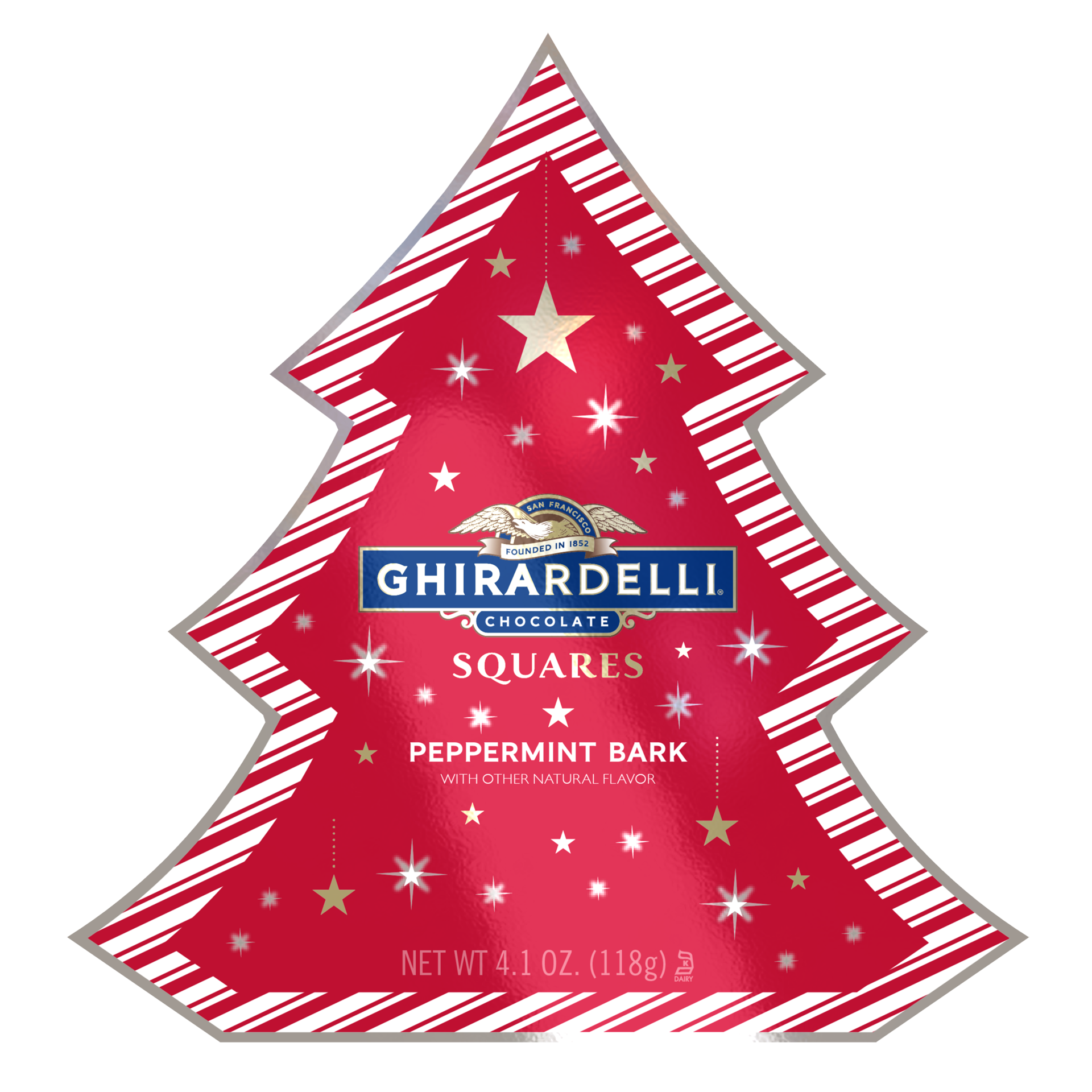 slide 1 of 2, GHIRARDELLI Peppermint Bark Squares Tree Gift, 4.1 OZ, 0.26 lb