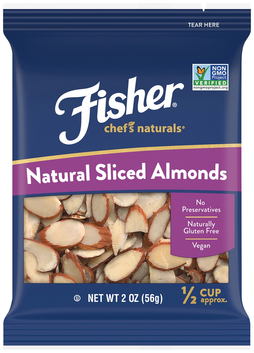 slide 1 of 9, Fisher Almonds Natural Sliced, 2 oz