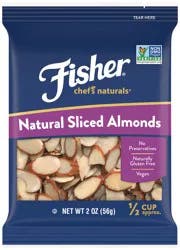 FISHER Chef's Naturals Sliced Almonds, 2 oz (Pack of 12), Naturally Gluten Free, No Preservatives, Non-GMO