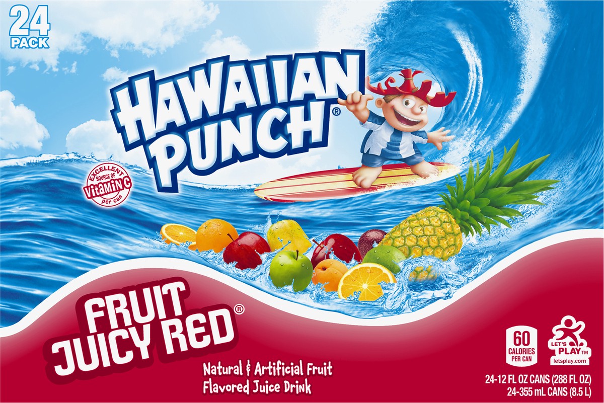 slide 5 of 10, Hawaiian Punch Fruit Juicy Red Juice Drink, 12 fl oz cans, 24 pack, 24 ct