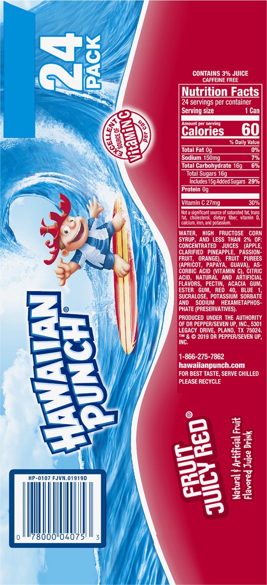 slide 6 of 10, Hawaiian Punch Fruit Juicy Red Juice Drink, 12 fl oz cans, 24 pack, 24 ct