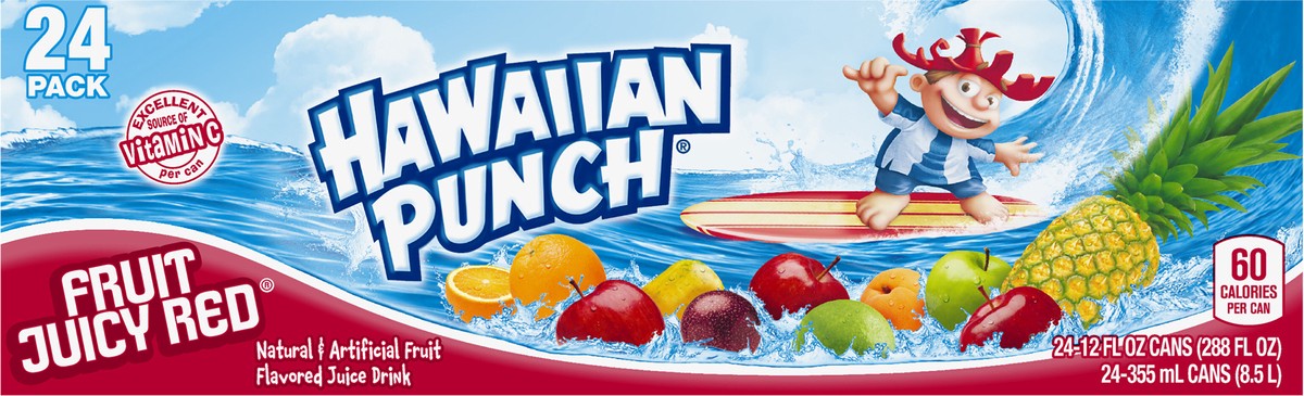 slide 7 of 10, Hawaiian Punch Fruit Juicy Red Juice Drink, 12 fl oz cans, 24 pack, 24 ct