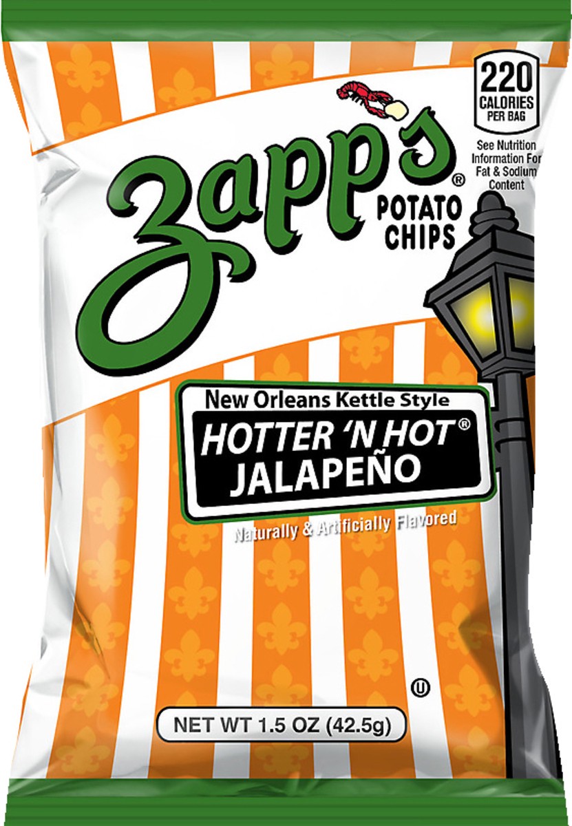 slide 1 of 10, Zapp's New Orleans Kettle Style Hotter 'N Hot Jalapeno Potato Chips 1.5 oz, 1.5 oz