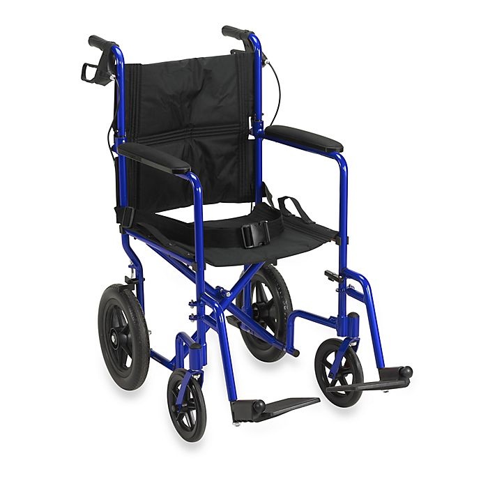 slide 1 of 1, Drive Medical Lightweight Expedition Transport Wheelchair With Hand Brakes, Blue, 1 ct