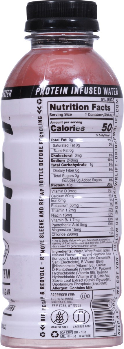 slide 4 of 9, Pwr Lift Berry Strawberry Protein Infused Water - 500 ml, 16.9 oz