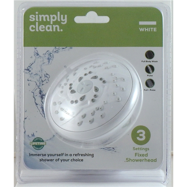 slide 1 of 1, Simply Clean 3 Position Fixed Shower Head, White, 1 ct