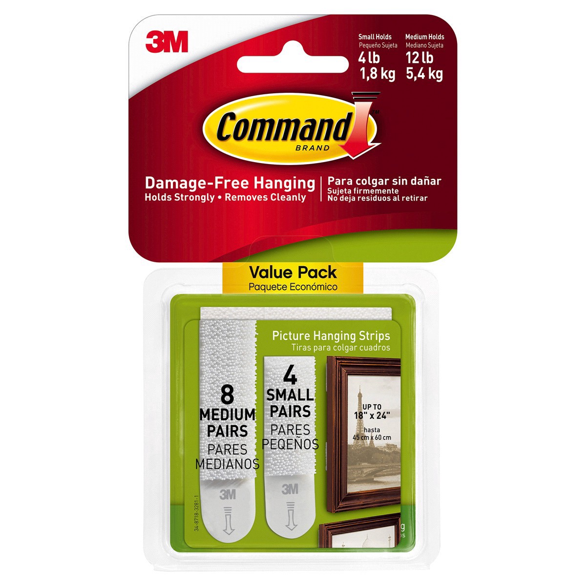 slide 1 of 9, Command Medium Picture Hanging Strips, White, 12 Sets of Strips/Pack, 1 ct