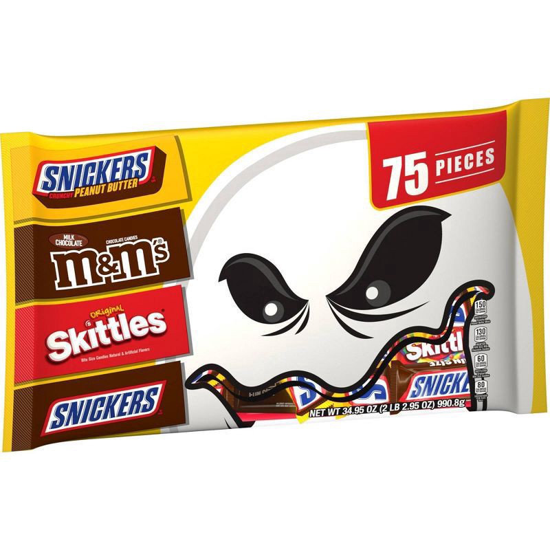 slide 7 of 8, Mars M&M's, Skittles, Snickers Halloween Fun Size Candy Variety Pack, 34.95 oz