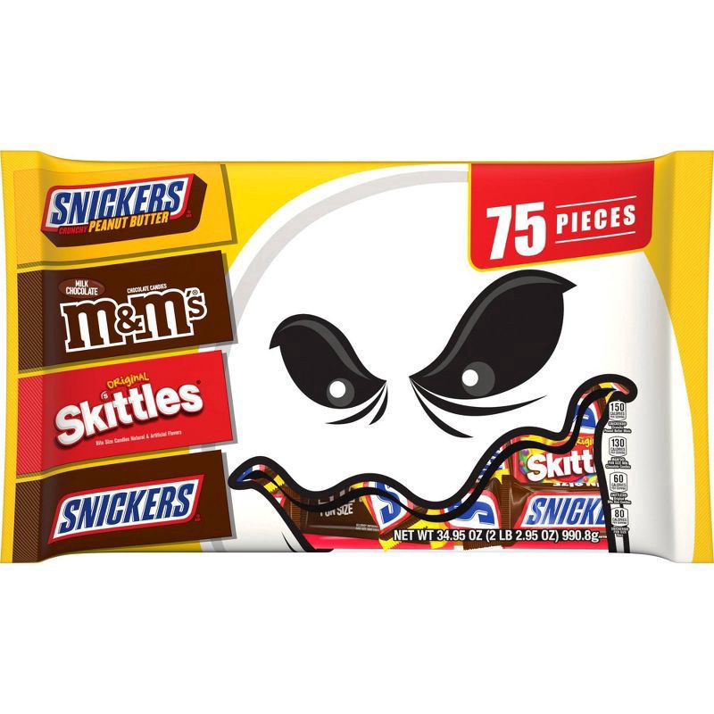 slide 1 of 8, Mars M&M's, Skittles, Snickers Halloween Fun Size Candy Variety Pack, 34.95 oz