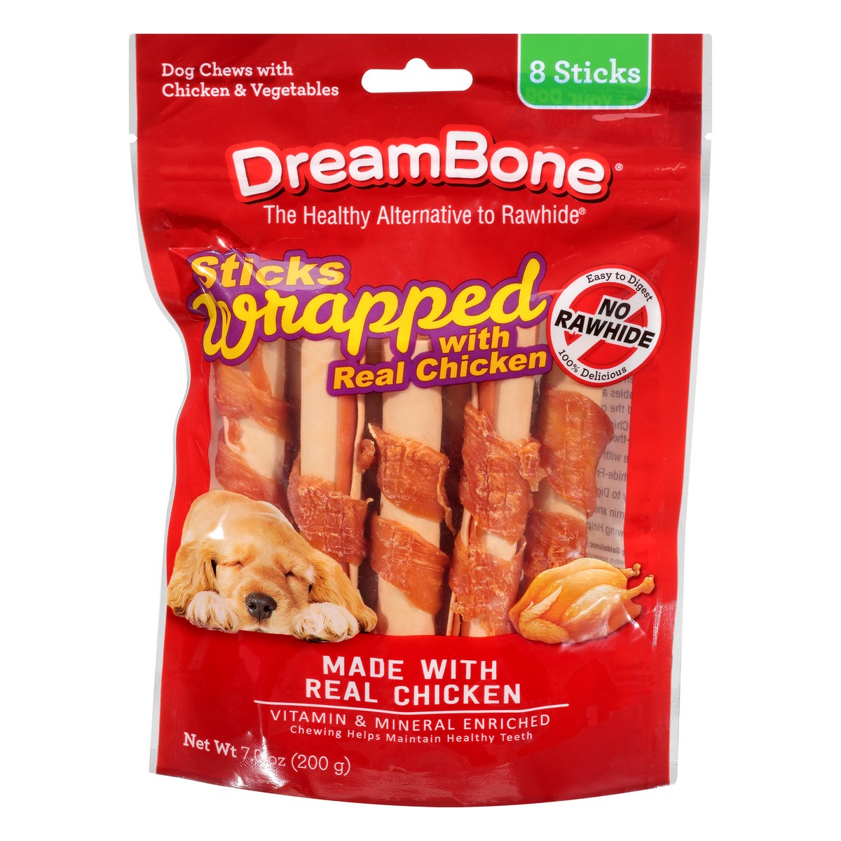 slide 1 of 9, DreamBone Sticks Wrapped Dog Chews with Chicken & Vegetables 8 ea, 8 ct